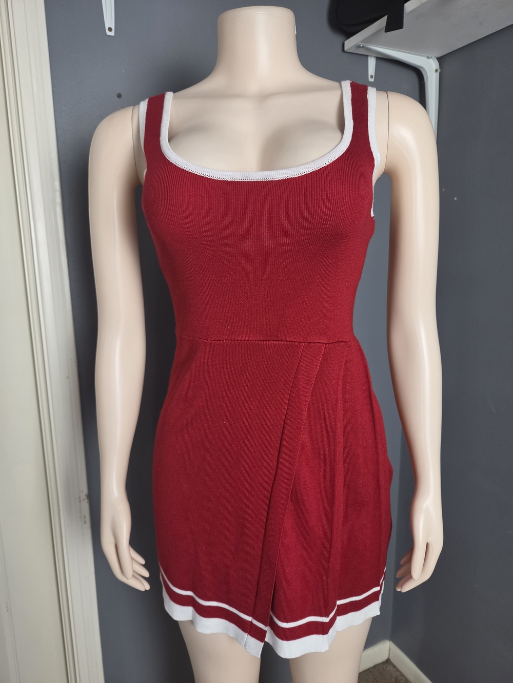 Freshman Red Knit Tank-Style Mini Dress with White Trim